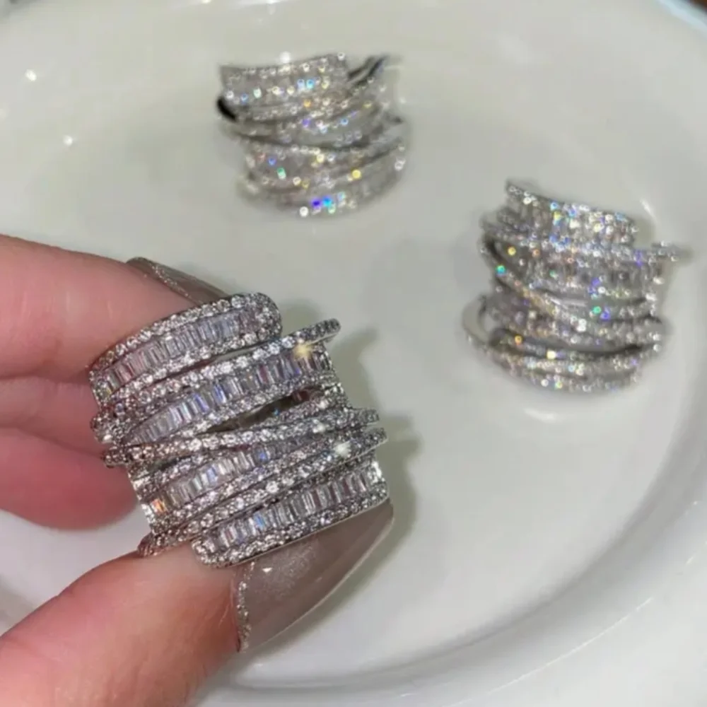 Elegant Silver Fashion Crystal Women's Ring NIP